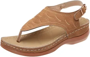 Smoneyful Women's Orthopedic Sandals Arch Support Anti Slip Breathable Vintage Slip On Flip Flops High Arch Wedge Dressy Summer Casual Walking Beach Flat Sandals