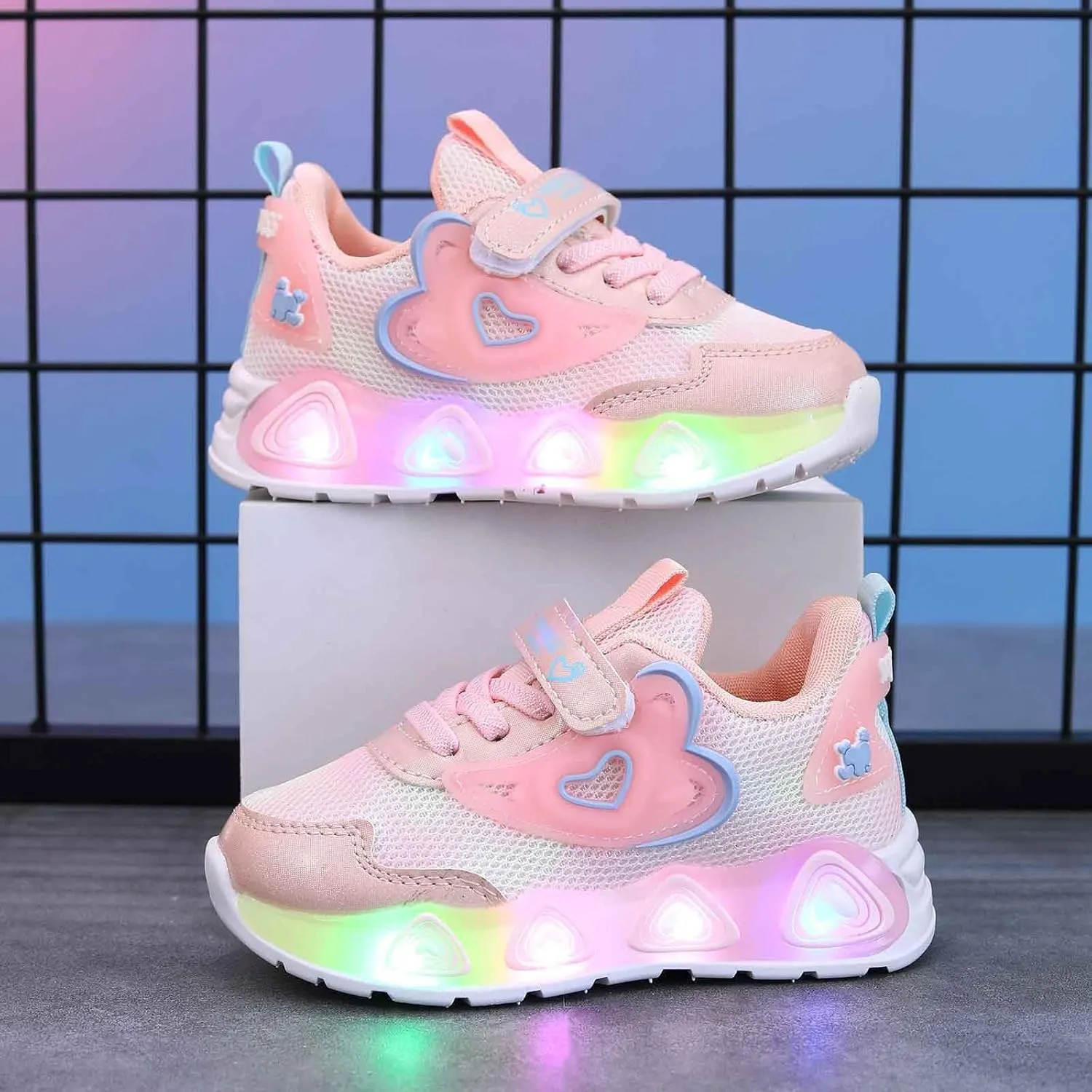 Sneakers for Girls Light Up Breathable Running Cute Shoes Anti-Slip Lace Up Girls Walking Sports Shoes Kids Sneakers