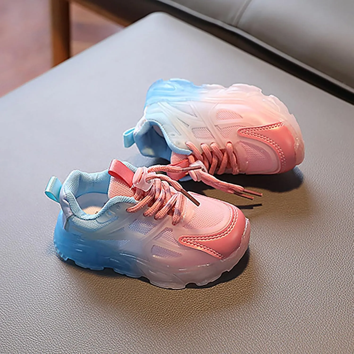 Sneakers for Girls Light Up Breathable Running Cute Shoes Gradient Color Anti-Slip Lace Up Girls Walking Sports Shoes