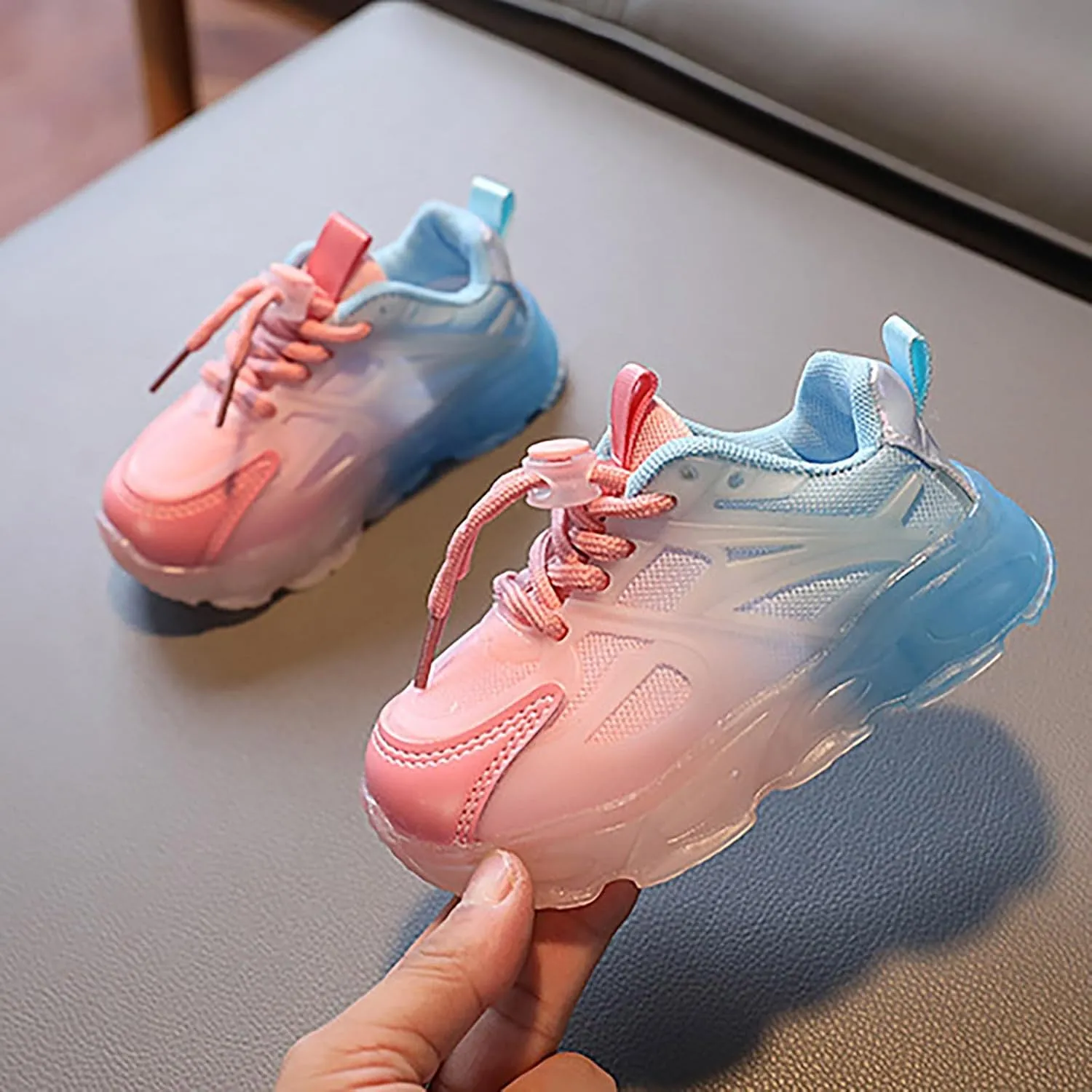 Sneakers for Girls Light Up Breathable Running Cute Shoes Gradient Color Anti-Slip Lace Up Girls Walking Sports Shoes