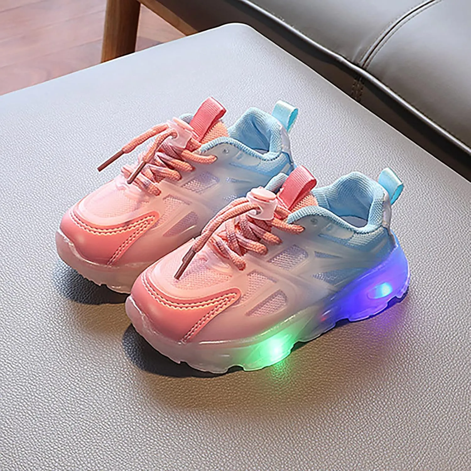 Sneakers for Girls Light Up Breathable Running Cute Shoes Gradient Color Anti-Slip Lace Up Girls Walking Sports Shoes