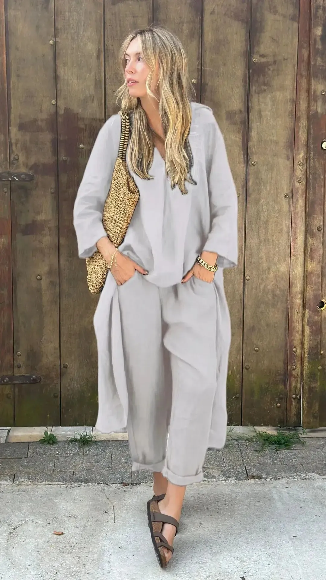 Solura  V-Neck Cotton Two-Piece Set