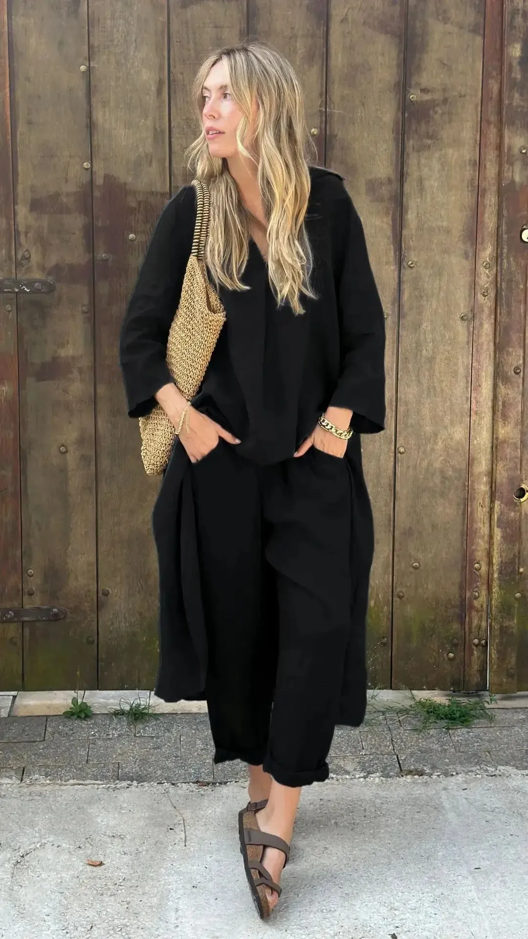 Solura  V-Neck Cotton Two-Piece Set