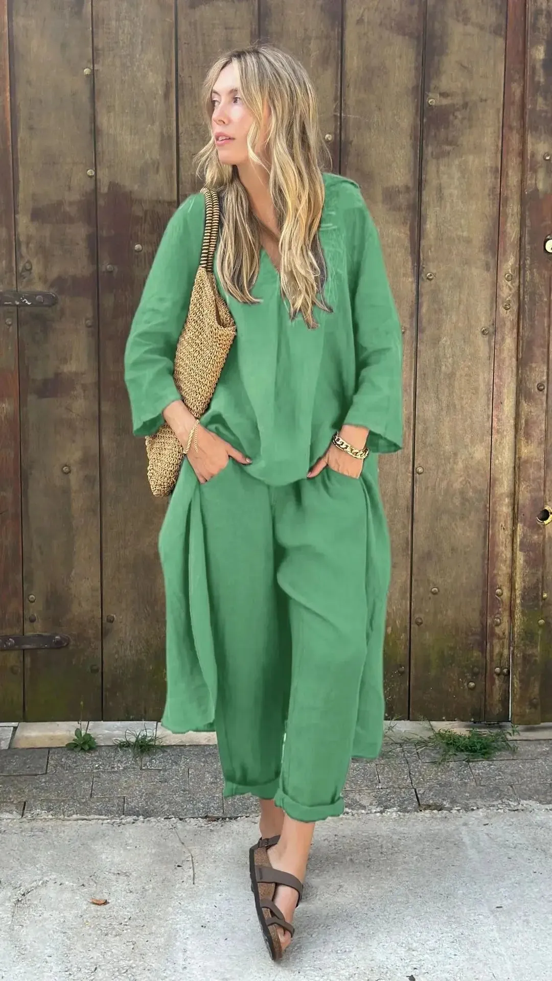 Solura  V-Neck Cotton Two-Piece Set