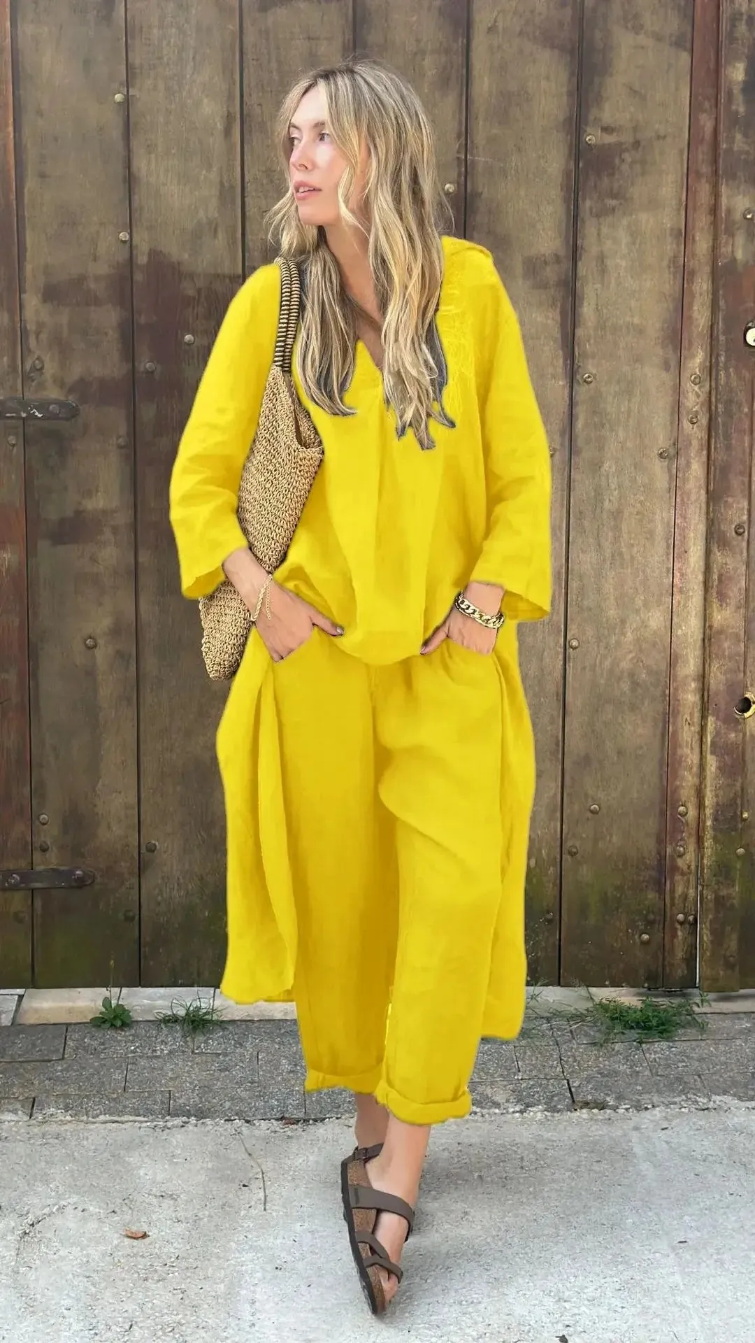 Solura  V-Neck Cotton Two-Piece Set