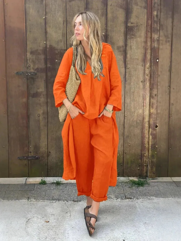 Solura  V-Neck Cotton Two-Piece Set
