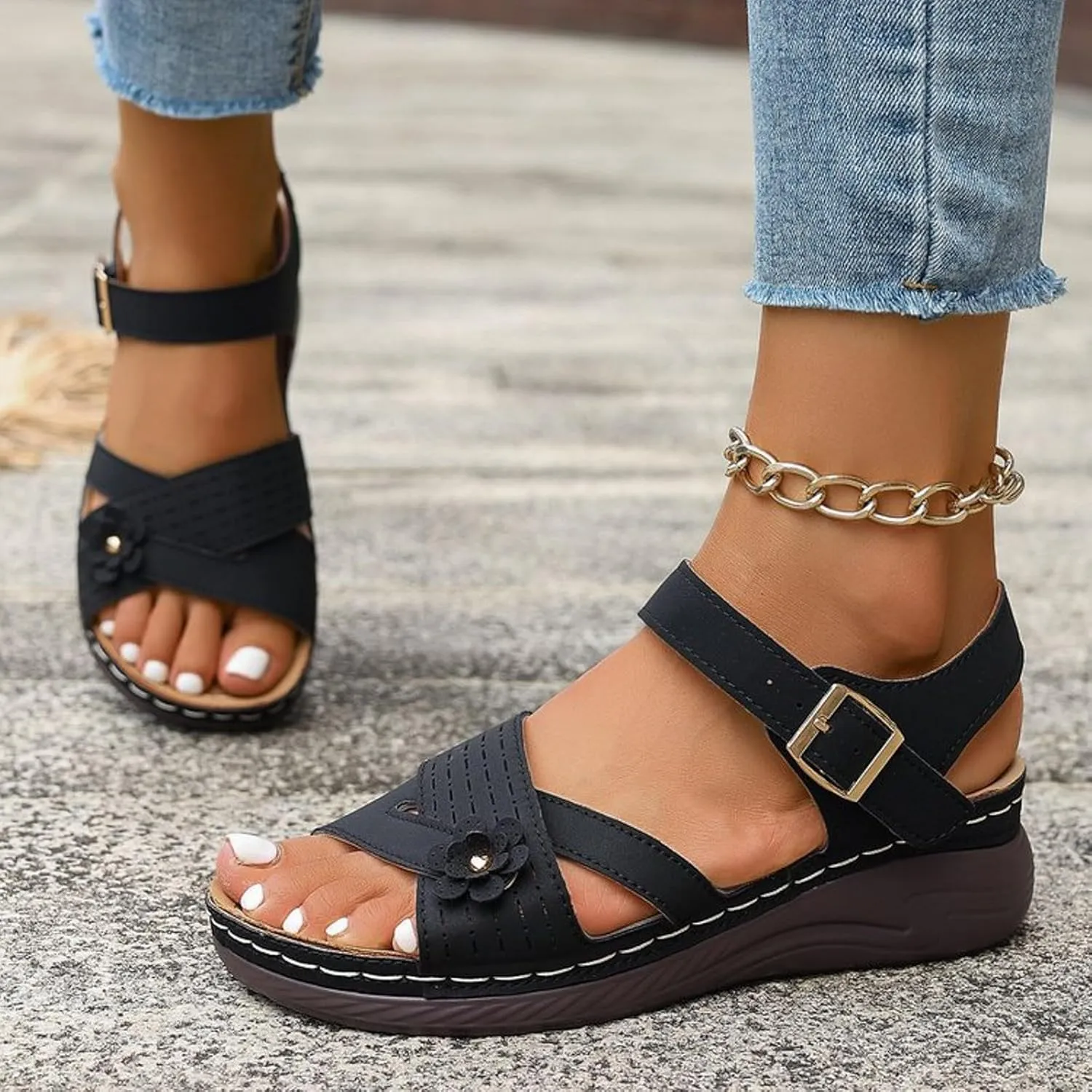 Summer Sandals for Women 2025 Trendy Comfortable Dressy Wedge Sandal Walking Wedges Casual Platform with Adjustable Hook Loop Orthopedic Shoes