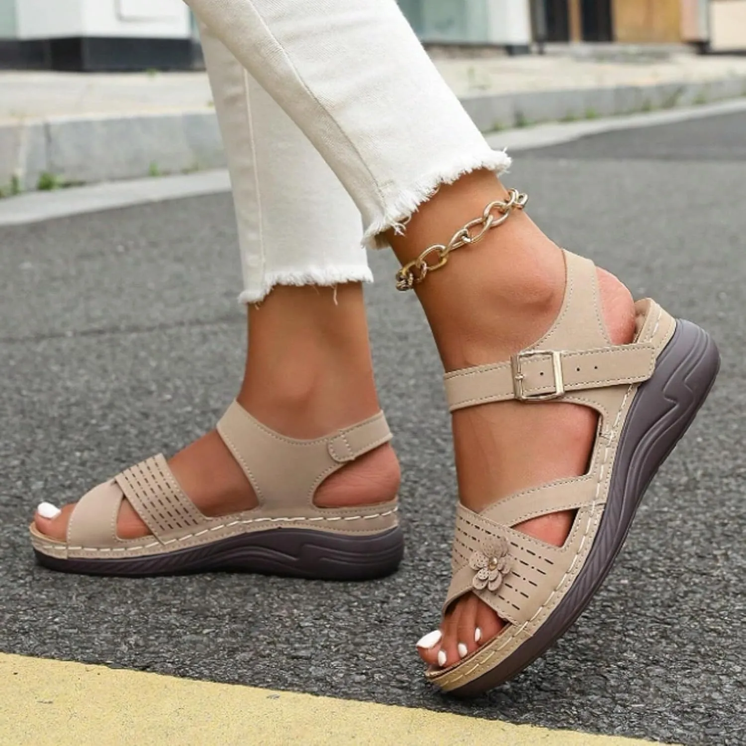 Summer Sandals for Women 2025 Trendy Comfortable Dressy Wedge Sandal Walking Wedges Casual Platform with Adjustable Hook Loop Orthopedic Shoes