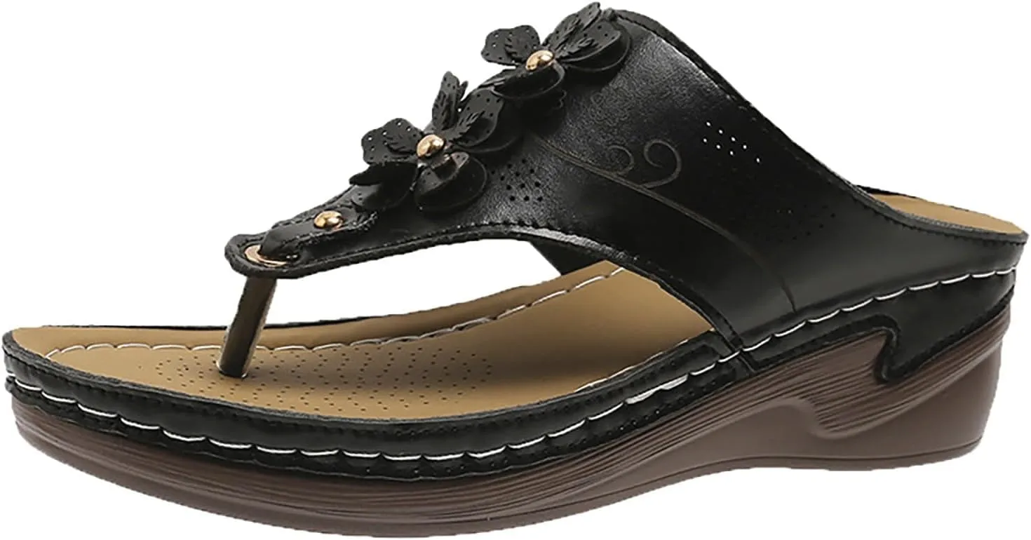 Summer Sandals for Women Dressy Premium Walking Slippers with Arch Support Anti-Slip Breathable Sandal Vintage Flip Flop Shoes Beach Leather Slippers