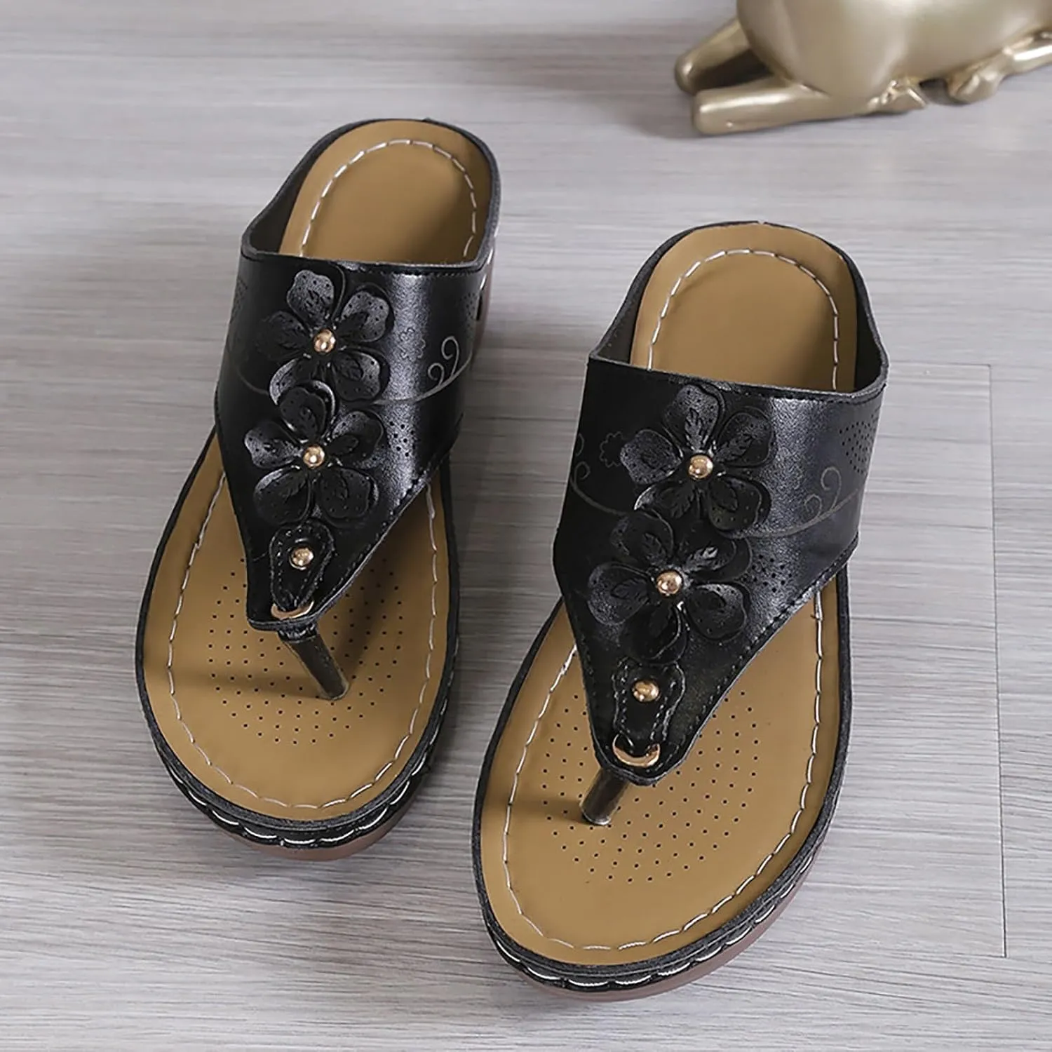 Summer Sandals for Women Dressy Premium Walking Slippers with Arch Support Anti-Slip Breathable Sandal Vintage Flip Flop Shoes Beach Leather Slippers