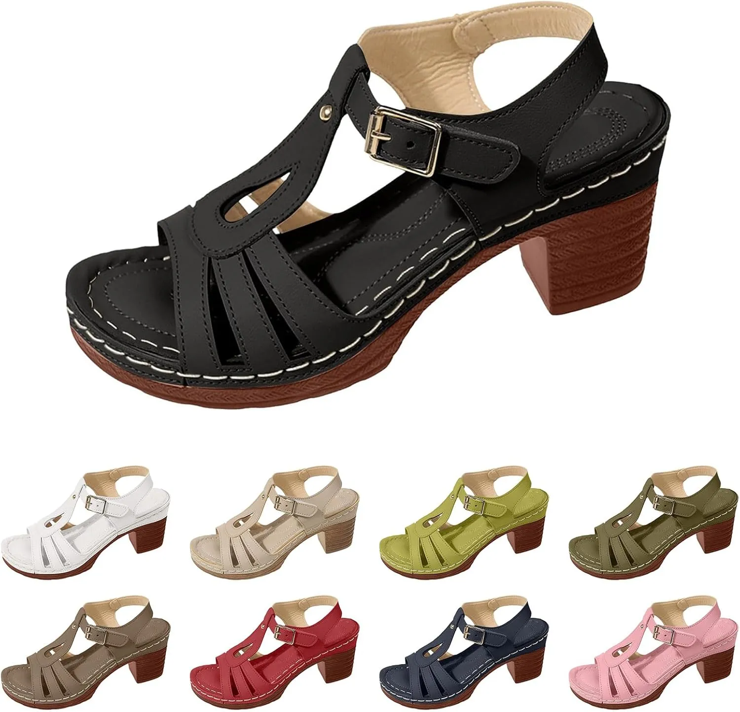 Summer Wedge Sandals for Women Dressy Arch Support Comfortable Beach Walking Shoes Buckle Ankle Strap Sandals Open Toe Platform Sandals Casual Outdoor Shoes for Women Dressy