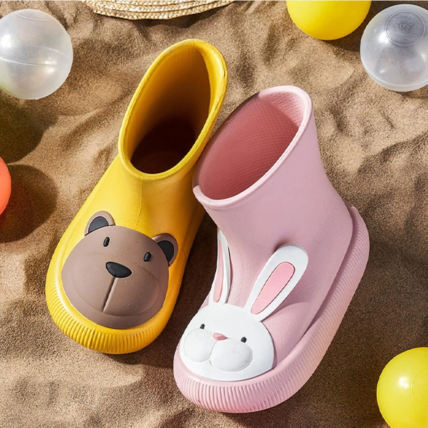 Toddler Boys Girls Cartoon Rabbit Rain Boots Kids Rubber Bottom Non-slip Classic Water Shoes