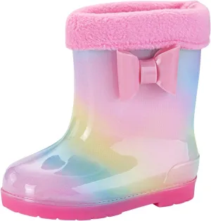 Toddler Kids Rain Boots with Cute Bow Waterproof Rubber Boots for Girls Boys Tie Dye Girls Boots Size 2 Big Kid