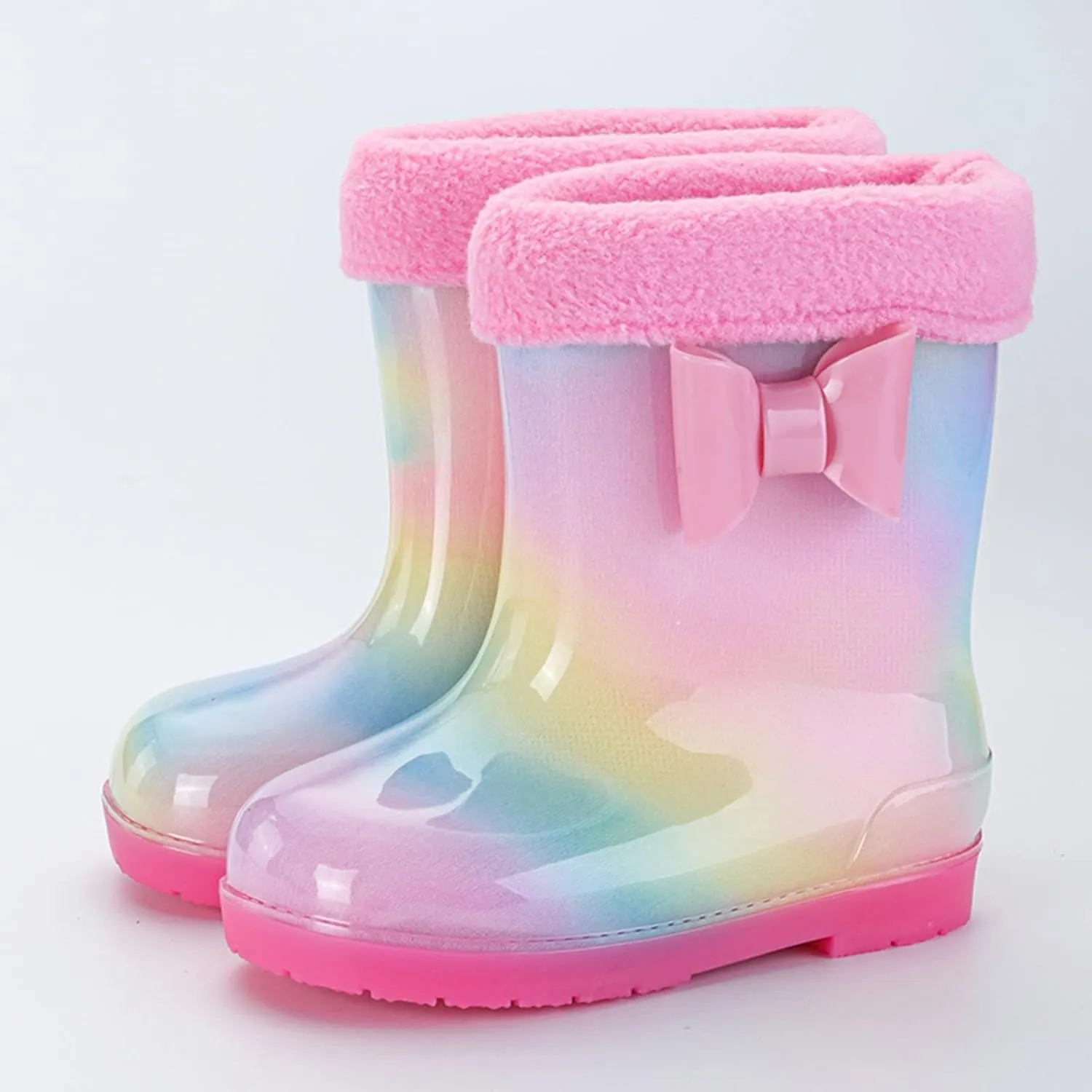 Toddler Kids Rain Boots with Cute Bow Waterproof Rubber Boots for Girls Boys Tie Dye Girls Boots Size 2 Big Kid