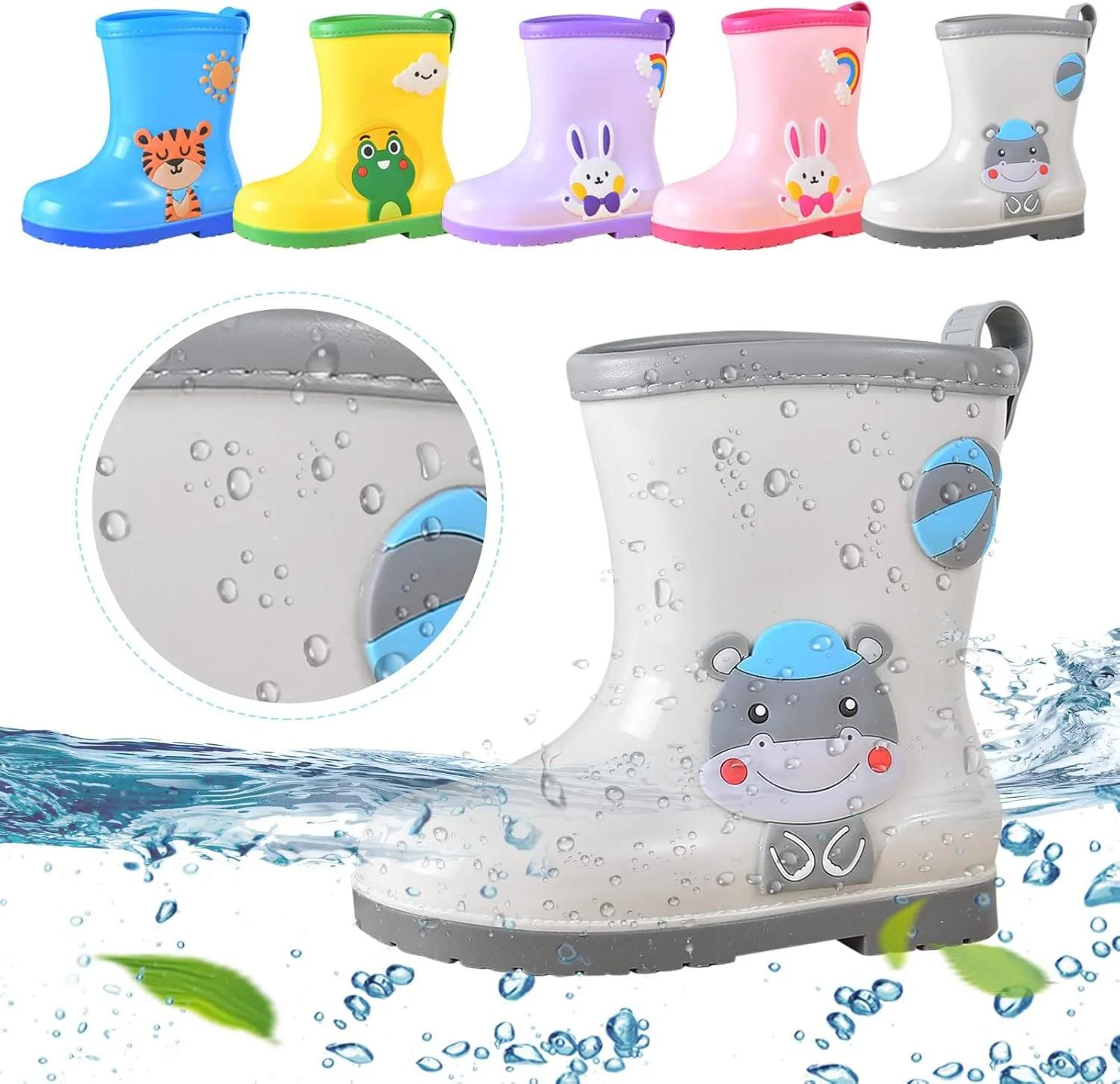 Toddler Rain Boots Baby Rain Boots Short Rain Boots for Toddler Easy-on Cute Lightweight aterproof Non Girls Heels