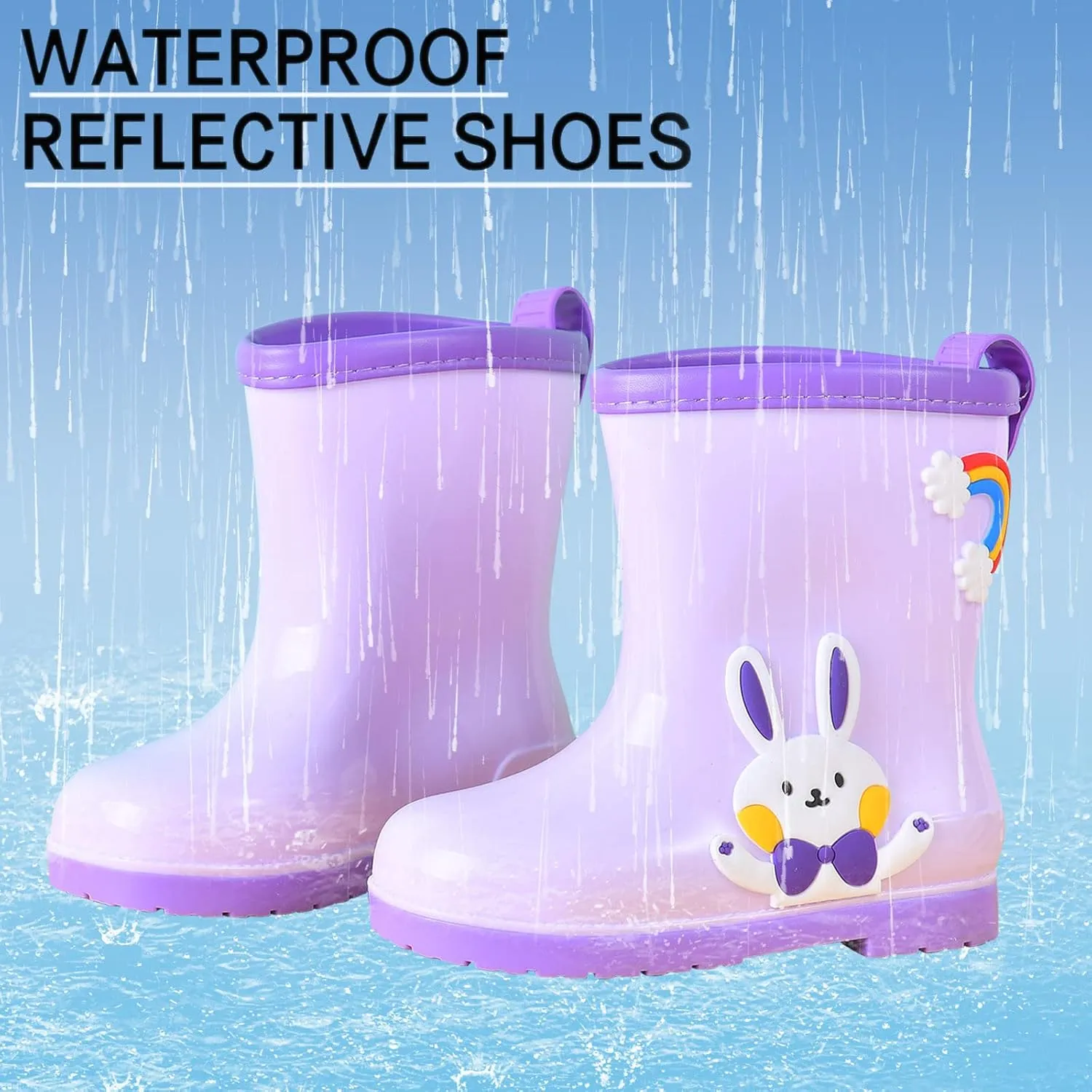 Toddler Rain Boots Baby Rain Boots Short Rain Boots for Toddler Easy-on Cute Lightweight Waterproof Non Slip Boot