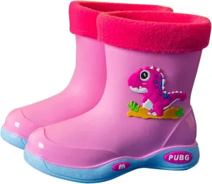 Toddler Warm Lined Rain Boots Baby Kids Dinosaur Rain Shoes Children Waterproof Winter Shoes for Boys Baby Snow Boots