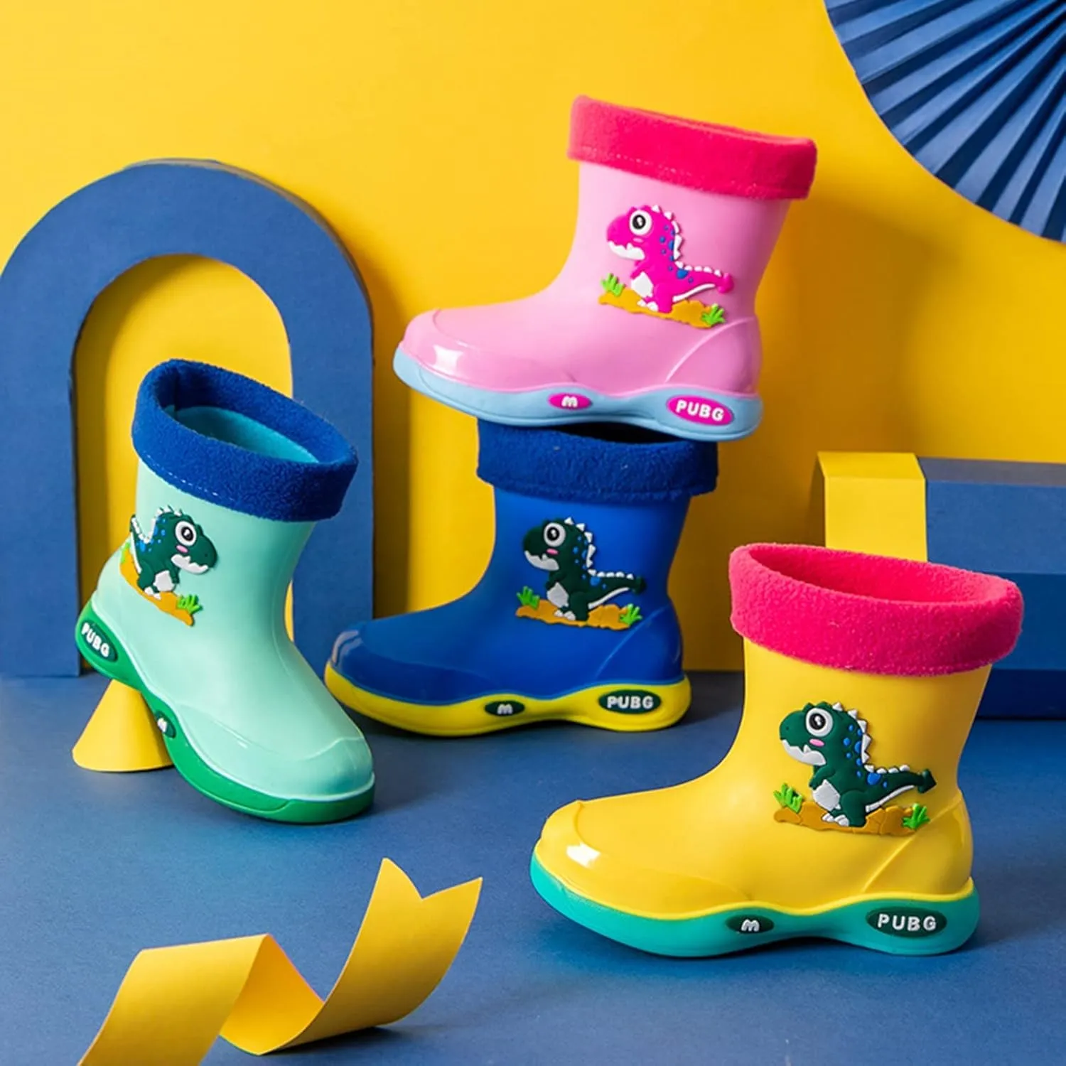 Toddler Warm Lined Rain Boots Baby Kids Dinosaur Rain Shoes Children Waterproof Winter Shoes for Boys Baby Snow Boots