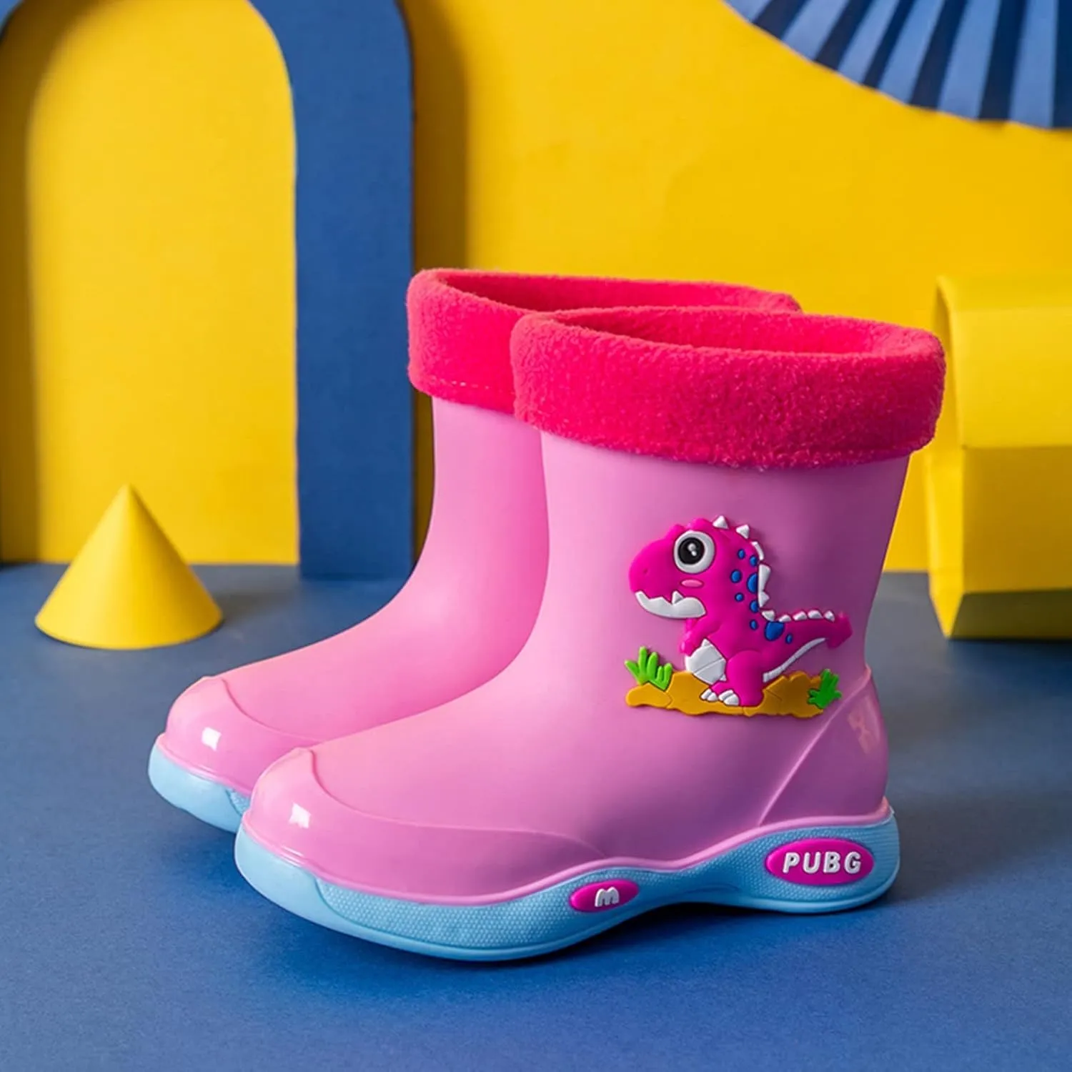 Toddler Warm Lined Rain Boots Baby Kids Dinosaur Rain Shoes Children Waterproof Winter Shoes for Boys Baby Snow Boots