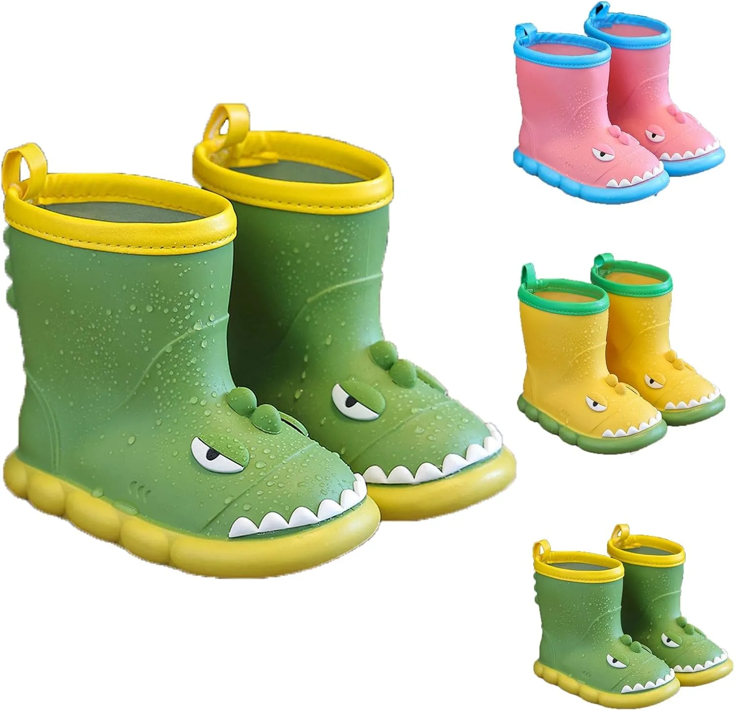 Toddler Waterproof Rain Boots Kids Rubber Boots Cute 3D Dinosaur Pull on Rainboots Boys Girls Water Baby Girl Boots
