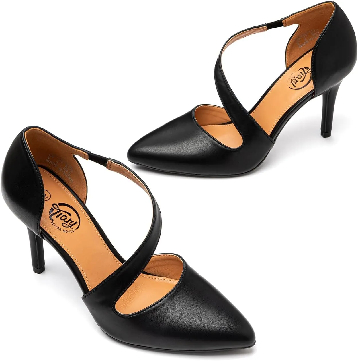 Trary Heels for Women Dress Closed Pointed Toe Stilettos High Heels Comfortable D'Orsay Pumps with Elastic Straps Sexy Slip On Shoes for Work Office Wedding Party