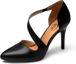 Trary Heels for Women Dress Closed Pointed Toe Stilettos High Heels Comfortable D'Orsay Pumps with Elastic Straps Sexy Slip On Shoes for Work Office Wedding Party