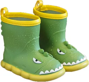Waterproof Rain Boots For Kids Rubber Boots Cute 3D Dinosaur Pull On Rainboots Boys Rubber Boots Toddler Frog Boots