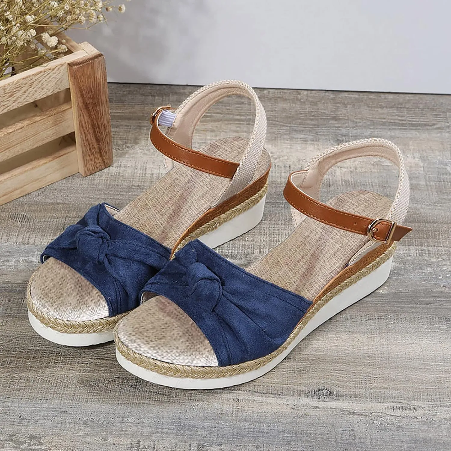 Wedge Espadrilles for Women Open Toe Ankle Strap Heels Platform Dressy Summer Sandals Wide Width Orthopedic Casual Shoes