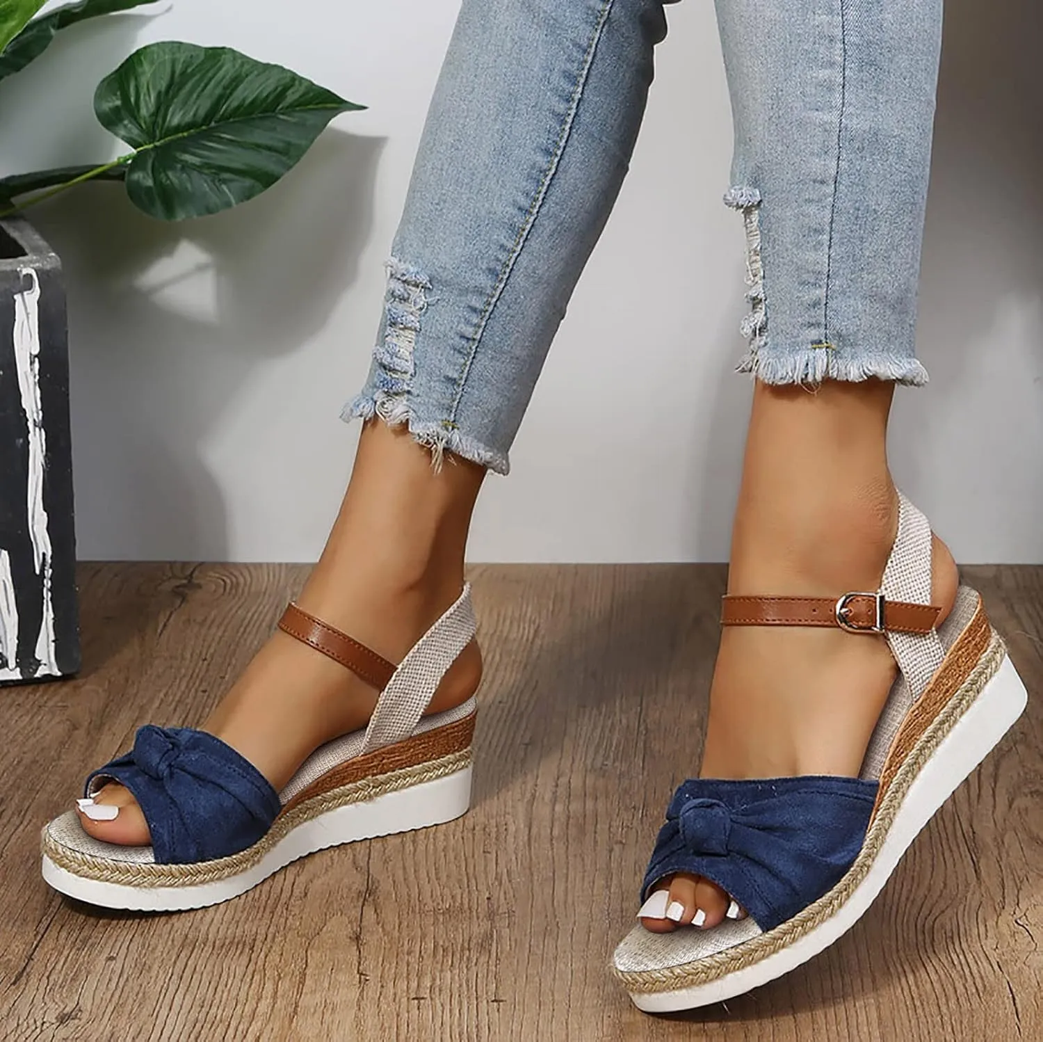 Wedge Espadrilles for Women Open Toe Ankle Strap Heels Platform Dressy Summer Sandals Wide Width Orthopedic Casual Shoes