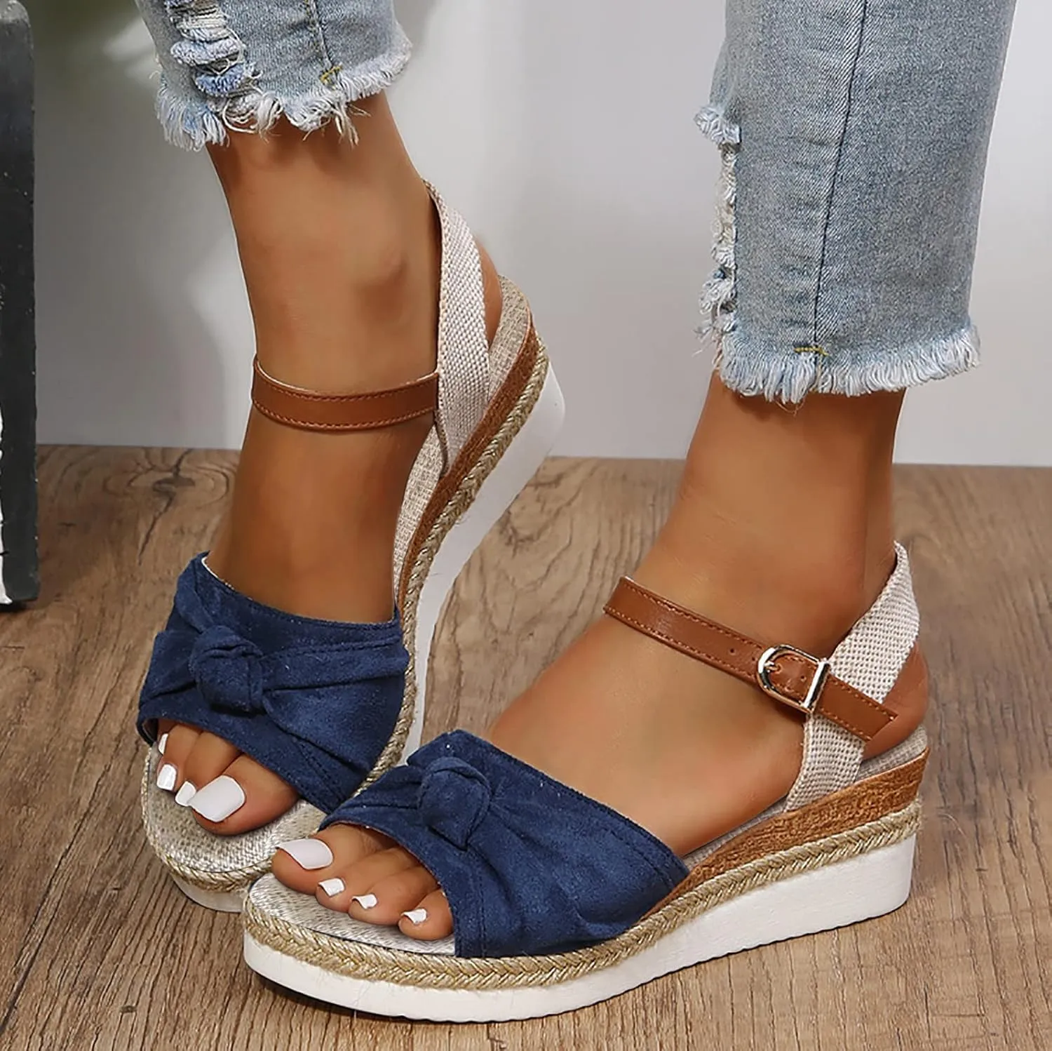 Wedge Espadrilles for Women Open Toe Ankle Strap Heels Platform Dressy Summer Sandals Wide Width Orthopedic Casual Shoes