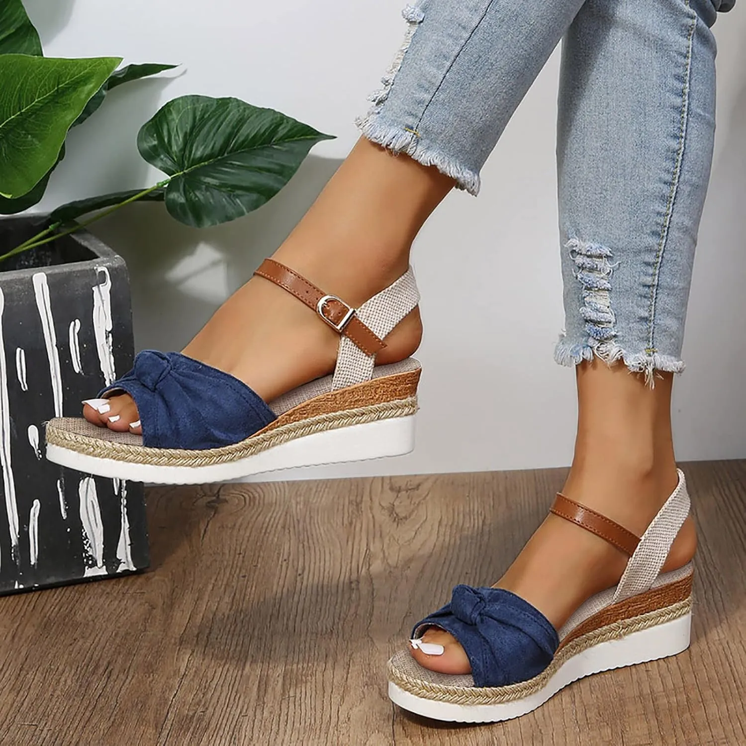 Wedge Espadrilles for Women Open Toe Ankle Strap Heels Platform Dressy Summer Sandals Wide Width Orthopedic Casual Shoes