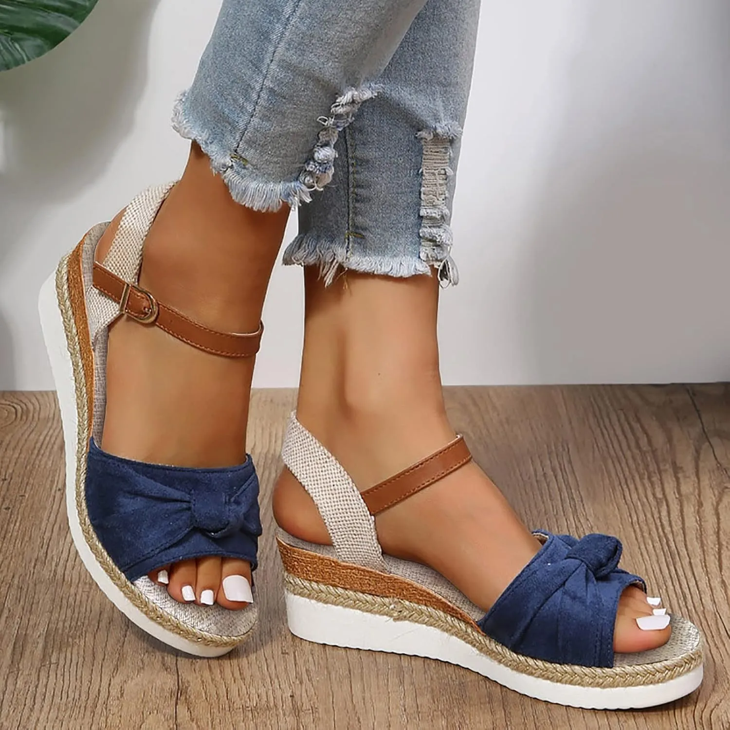 Wedge Espadrilles for Women Open Toe Ankle Strap Heels Platform Dressy Summer Sandals Wide Width Orthopedic Casual Shoes