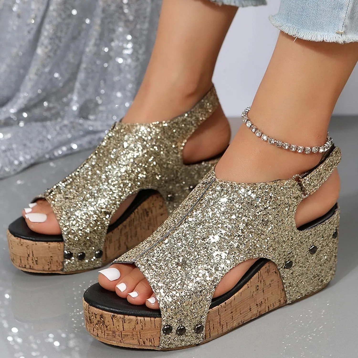 Wedge Sandals For Women 2025 Platform Sandals Ankle Strap Open Toe Espadrilles Dressy High Heeled Wedges With Adjustable Buckle Comfortable Casual Ladies Boho Summer Beach Shoes