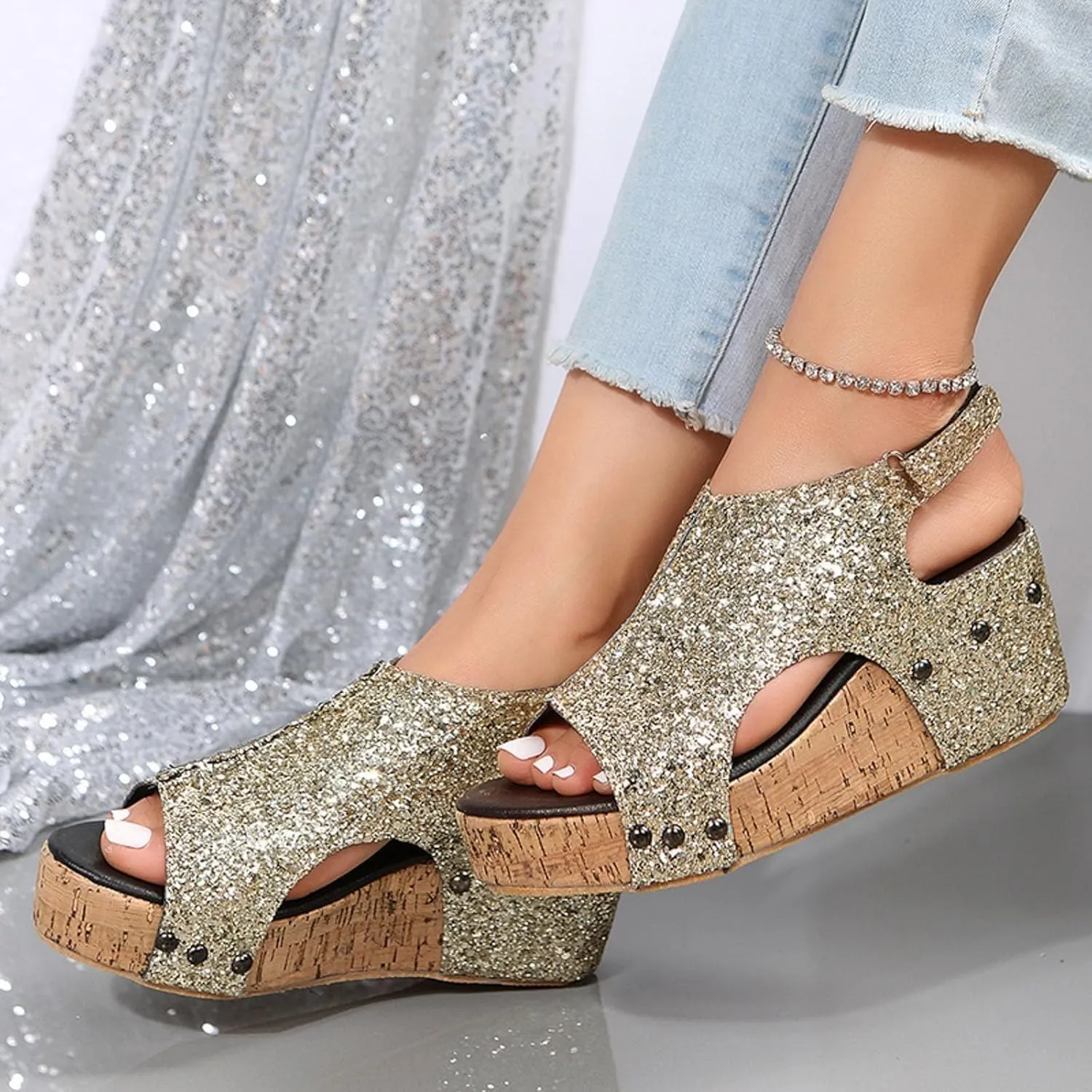 Wedge Sandals For Women 2025 Platform Sandals Ankle Strap Open Toe Espadrilles Dressy High Heeled Wedges With Adjustable Buckle Comfortable Casual Ladies Boho Summer Beach Shoes