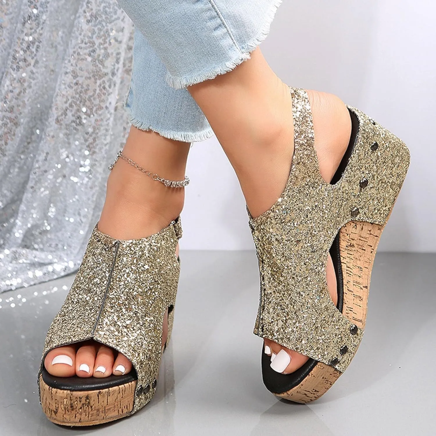 Wedge Sandals For Women 2025 Platform Sandals Ankle Strap Open Toe Espadrilles Dressy High Heeled Wedges With Adjustable Buckle Comfortable Casual Ladies Boho Summer Beach Shoes