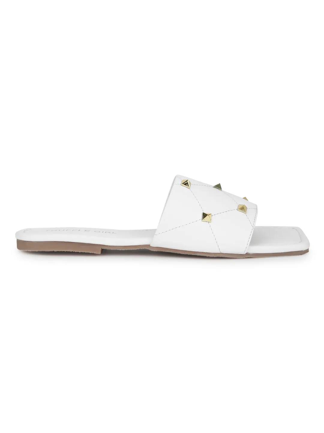 White PU Studded Slides