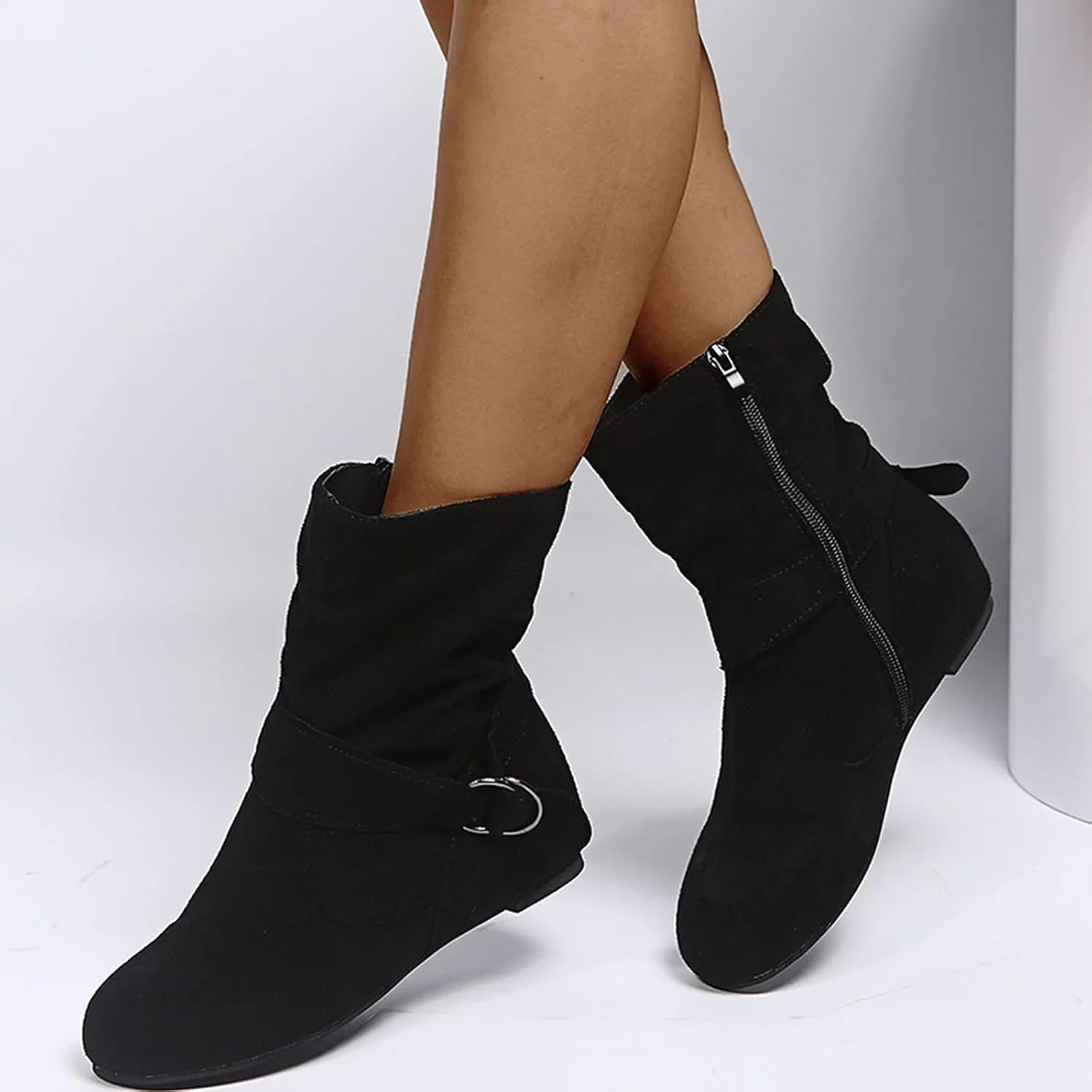 Women Booties Woman Cowboy Boots Silver Boots Dress Women Low Heel Womens Fall Booties and Ankle Boots Wedges Womens Black Square Toe Low Heel Ankle Boots