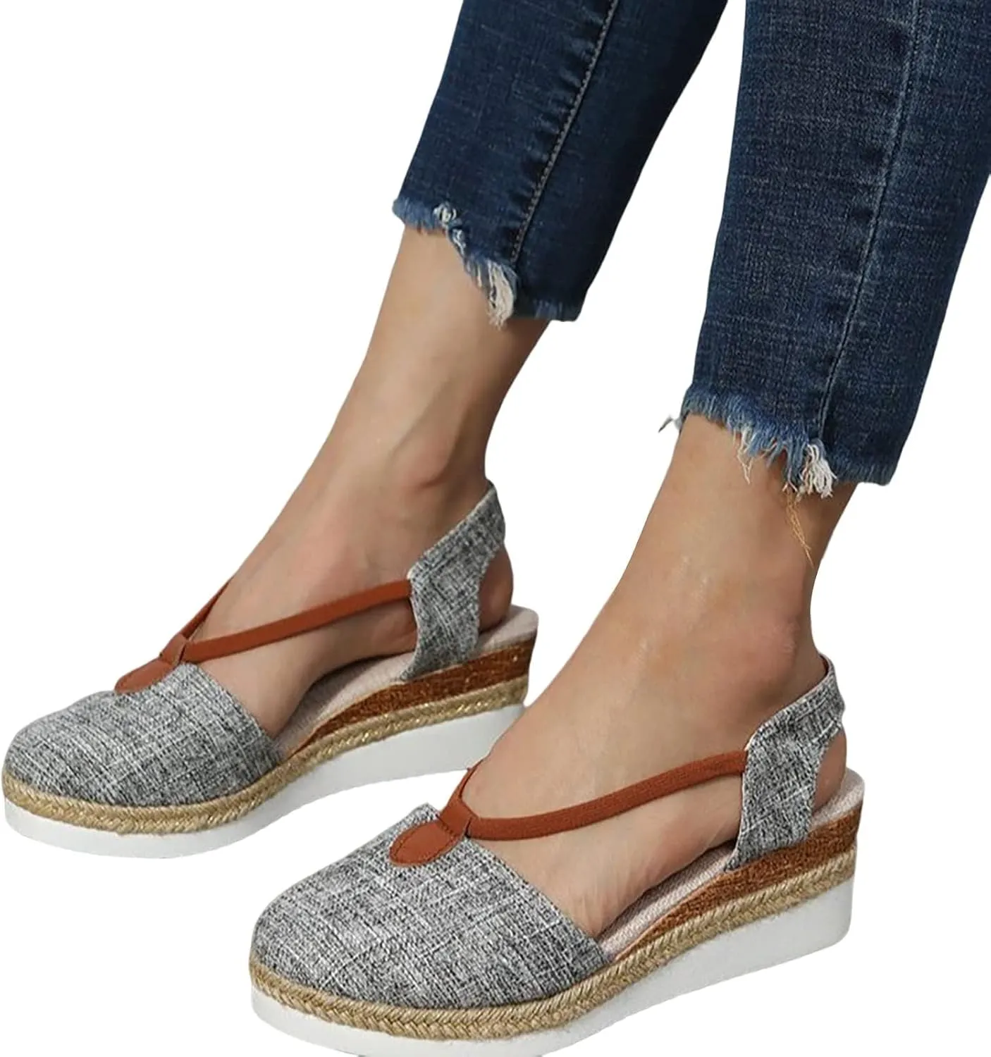 Women Orthopedic Wedge Sandals Summer Dressy Closed Toe Espadrille Wedge Heels Sandals Comfortable Wide Width Non Slip Shoes with Adjustable Ankle Strap Metal Buckle Indoor Outdoor