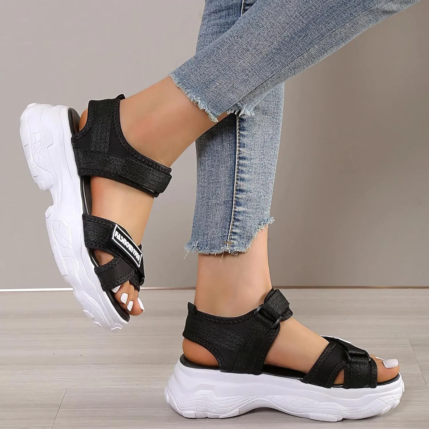 Women Pattern Hook And Loop Fastener Sport Sandals Polyester Ankle Strap Sporty Water Women Hiking Sandals