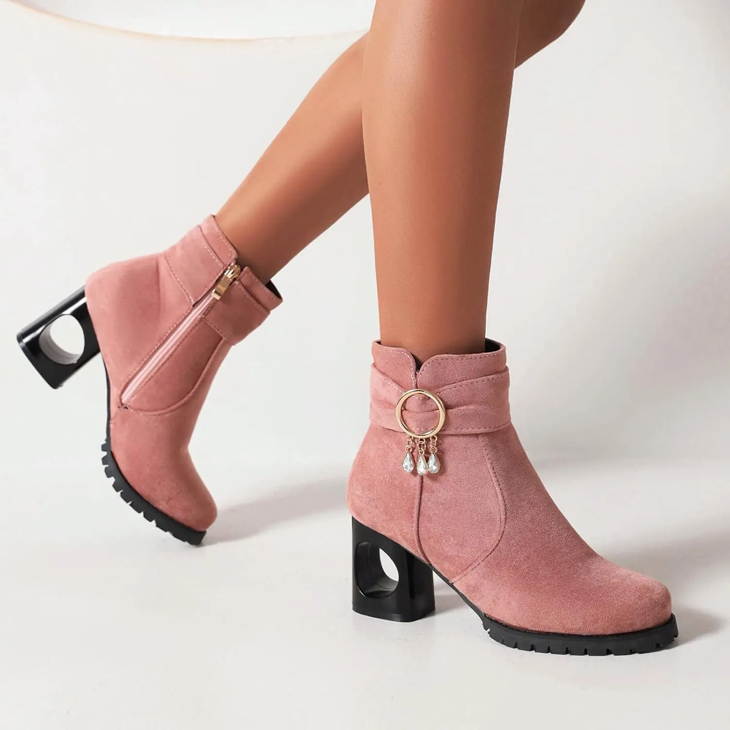 Womens Ankle Boots Women Booties Low Heel Womens Cowgirl Boots Square Toe Dress Shoes for Women Closed Back Lightweight Breathable Lug Sole Low Heel Chelsea Fashion