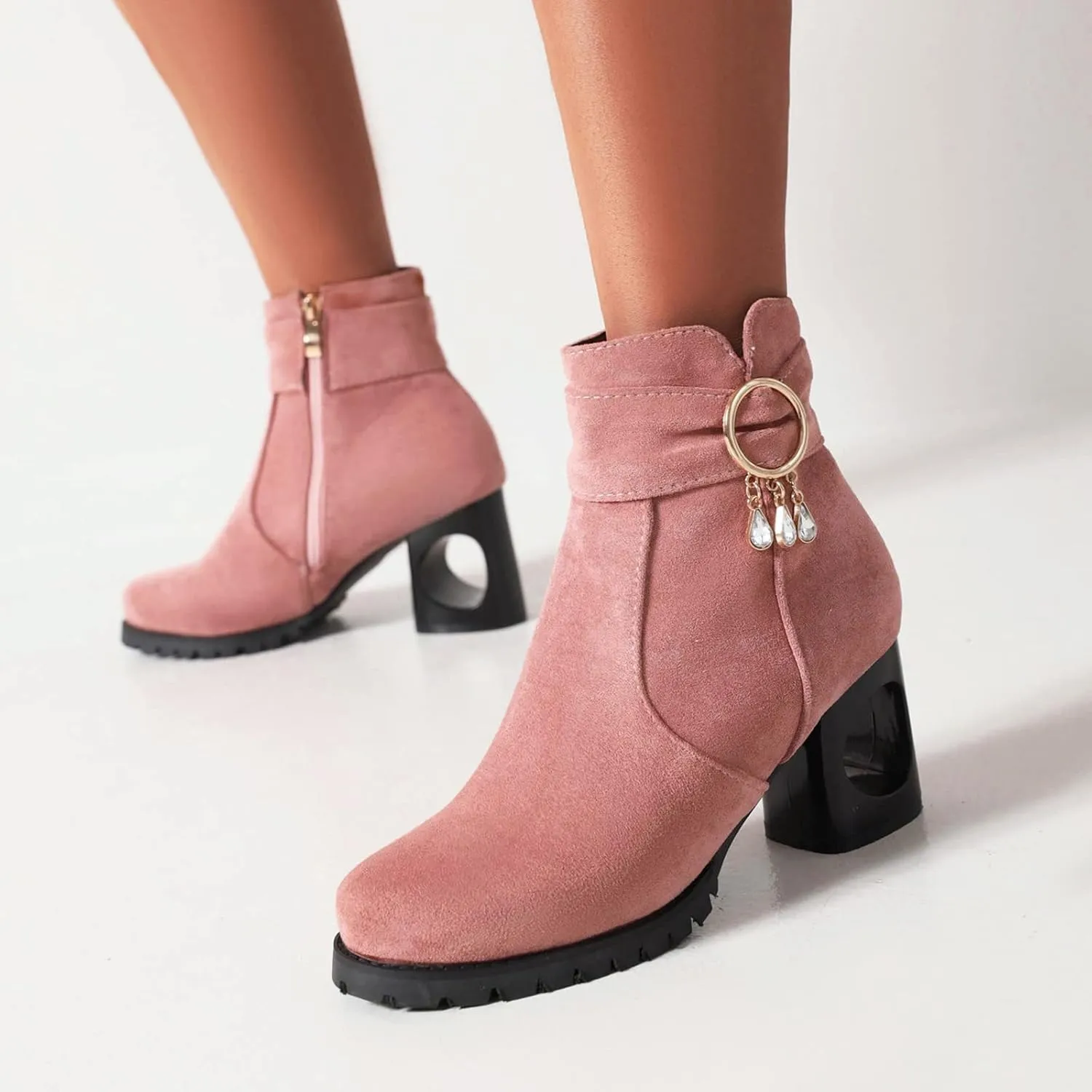 Womens Ankle Boots Women Booties Low Heel Womens Cowgirl Boots Square Toe Dress Shoes for Women Closed Back Lightweight Breathable Lug Sole Low Heel Chelsea Fashion
