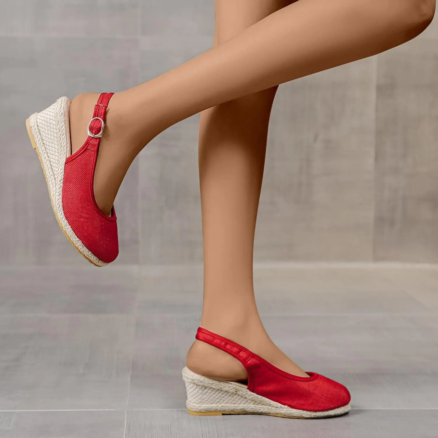Women's Closed Toe Slingback Sandals Linen Solid Hook and Eye Shoe Rubber Sole Wedge High Heel Summer Breathe Sandal