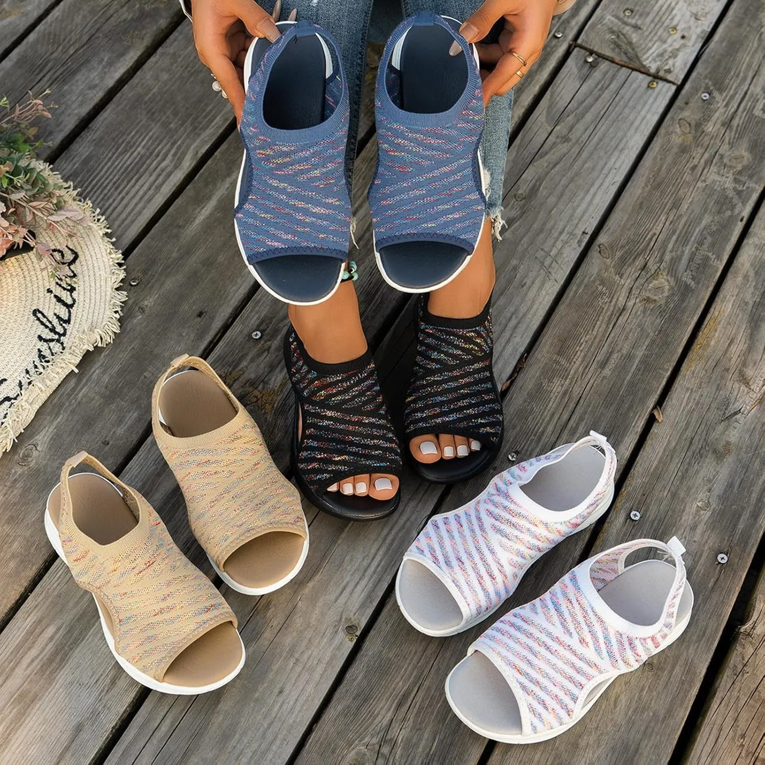 Womens Comfortable Orthopedic Sandals 2025 Summer Open Toe Breathable Mesh Elastic Casual Sport Sandals Beach Walking Lightweight Platform Dress Shoes with Arch Support