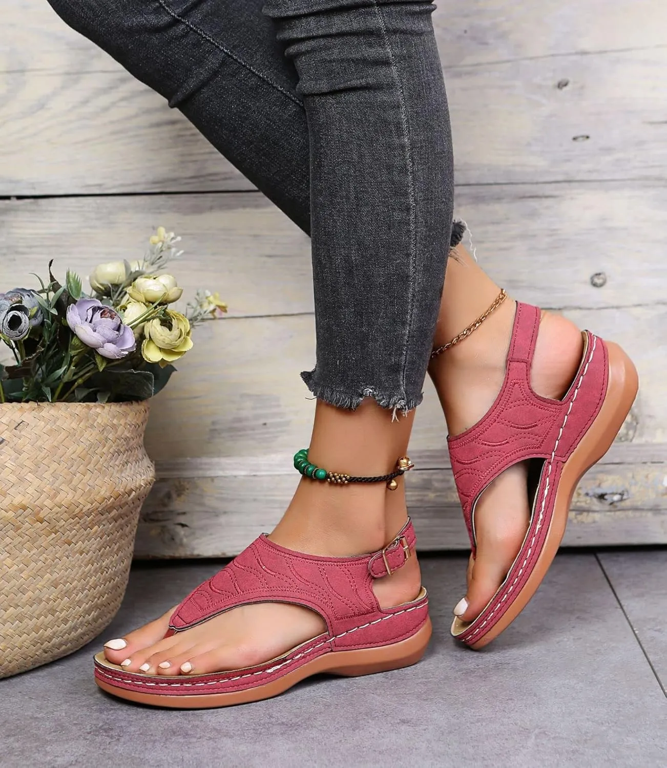 Women's Comfy Orthotic Sandals, Sandals for Women, Wide Gladiator Orthopedic Women with Arch Support, Roman Low Wedges Flip Flops Anti-Slip Beach Travel Vacation Casual Daily Summer Dressy
