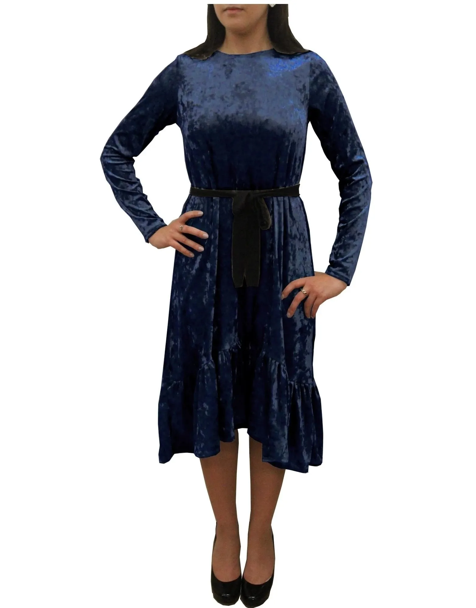 Women's Crushed Velvet Hi-Lo Ruffle Bottom Dress
