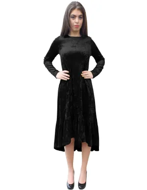 Women's Crushed Velvet Hi-Lo Ruffle Bottom Dress