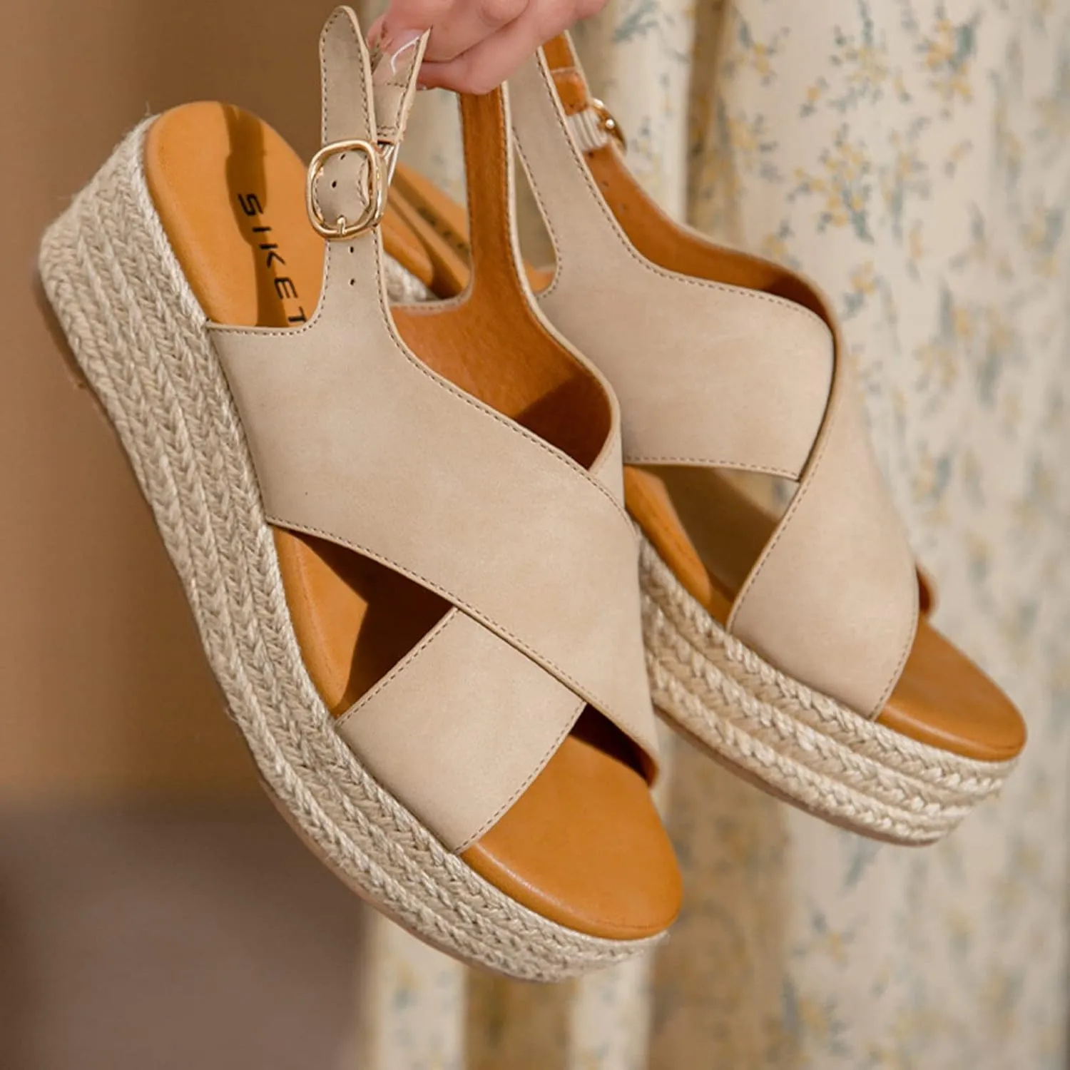 Womens Espadrille Platform Wedge Sandals for Summer Outdoor Walking Open Toe Ankle Strap Comfy Breathable Design