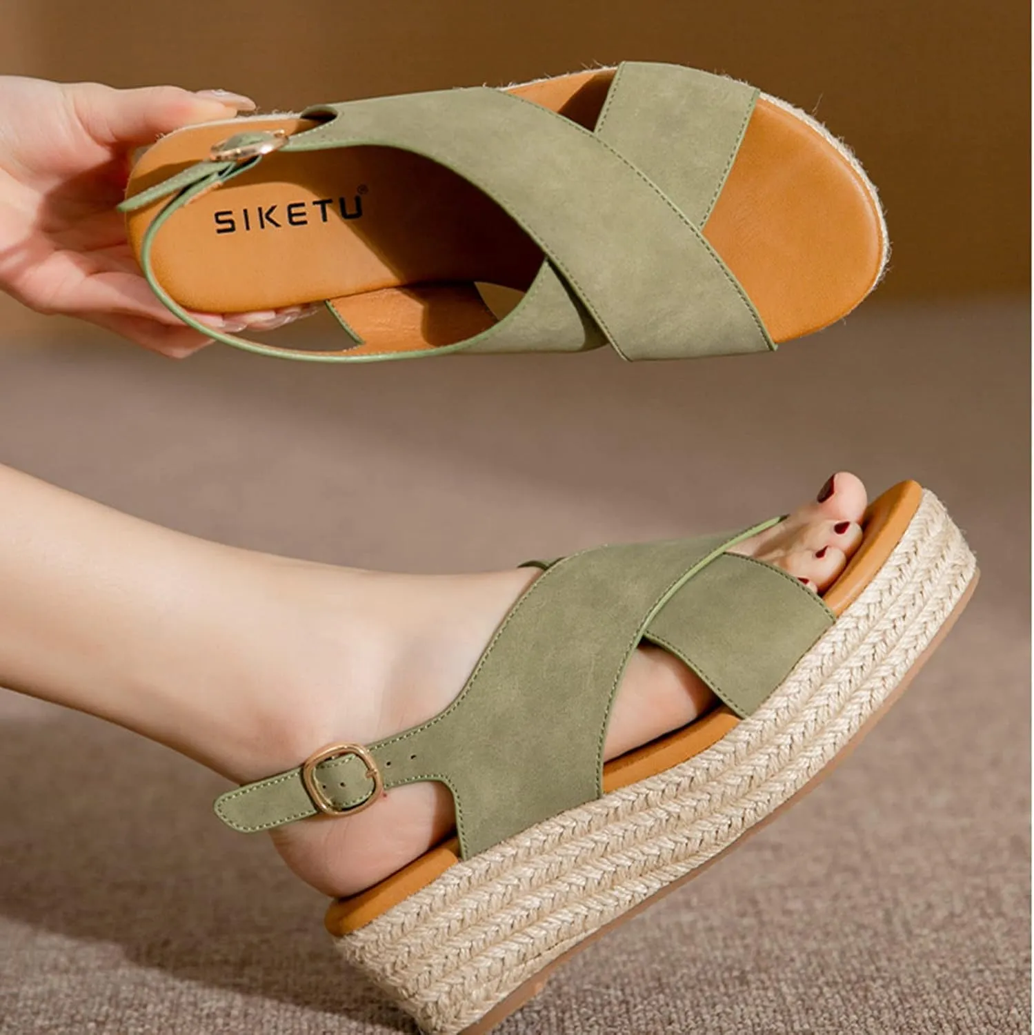 Womens Espadrille Platform Wedge Sandals for Summer Outdoor Walking Open Toe Ankle Strap Comfy Breathable Design