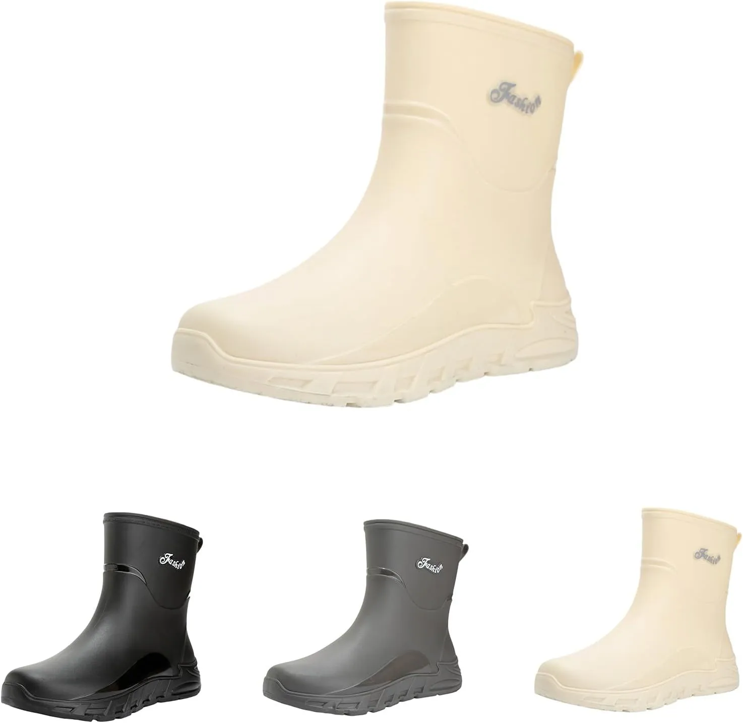 Women's Fashion Rain Boots Low Cut Short Tube Plastic Water Shoes with Non Slip Soles Warm Water Proof Rubber Boots