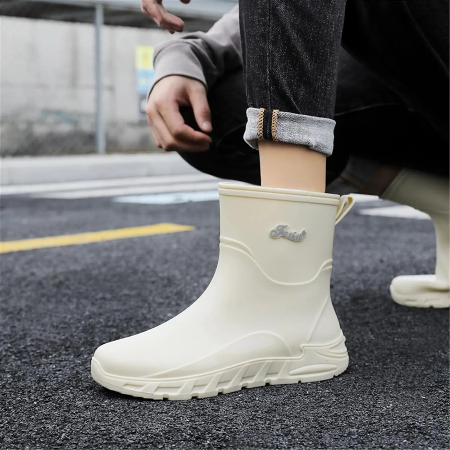 Women's Fashion Rain Boots Low Cut Short Tube Plastic Water Shoes with Non Slip Soles Warm Water Proof Rubber Boots
